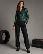 Women's Cropped Biker Leather Jacket