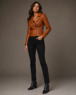 Women's Cropped Leather Bomber Jacket - Image 2