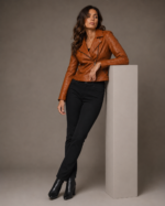 Women's Cropped Leather Bomber Jacket - Image 3