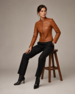 Women's Belted Café Racer Jacket - Image 3