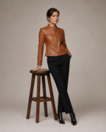 Women's Belted Café Racer Jacket - Image 2
