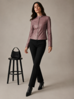 Women's Studded Moto Biker Jacket - Image 3