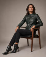 Women's Cropped Biker Leather Jacket - Image 3