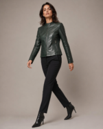 Women's Cropped Biker Leather Jacket - Image 2