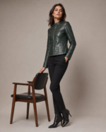 Women's Cropped Biker Leather Jacket - Image 4