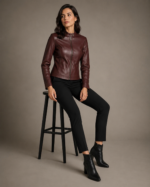 Women's Ribbed-Collar Café Racer Jacket - Image 4