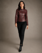 Women's Ribbed-Collar Café Racer Jacket - Image 3