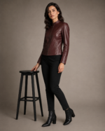Women's Ribbed-Collar Café Racer Jacket - Image 2
