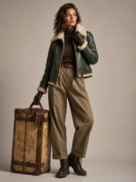 Women's Cropped Aviator Leather Jacket - Image 2