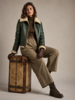 Women's Cropped Aviator Leather Jacket - Image 3