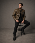 Men's Vintage Distressed Motorcycle Jacket - Image 2
