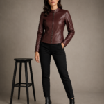 Women's Ribbed-Collar Café Racer Jacket
