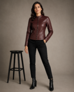 Women's Ribbed-Collar Café Racer Jacket